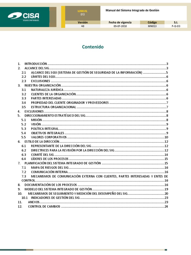Manual del Sistema Integrado de Gestión | PDF | Planificación | Sistema ...