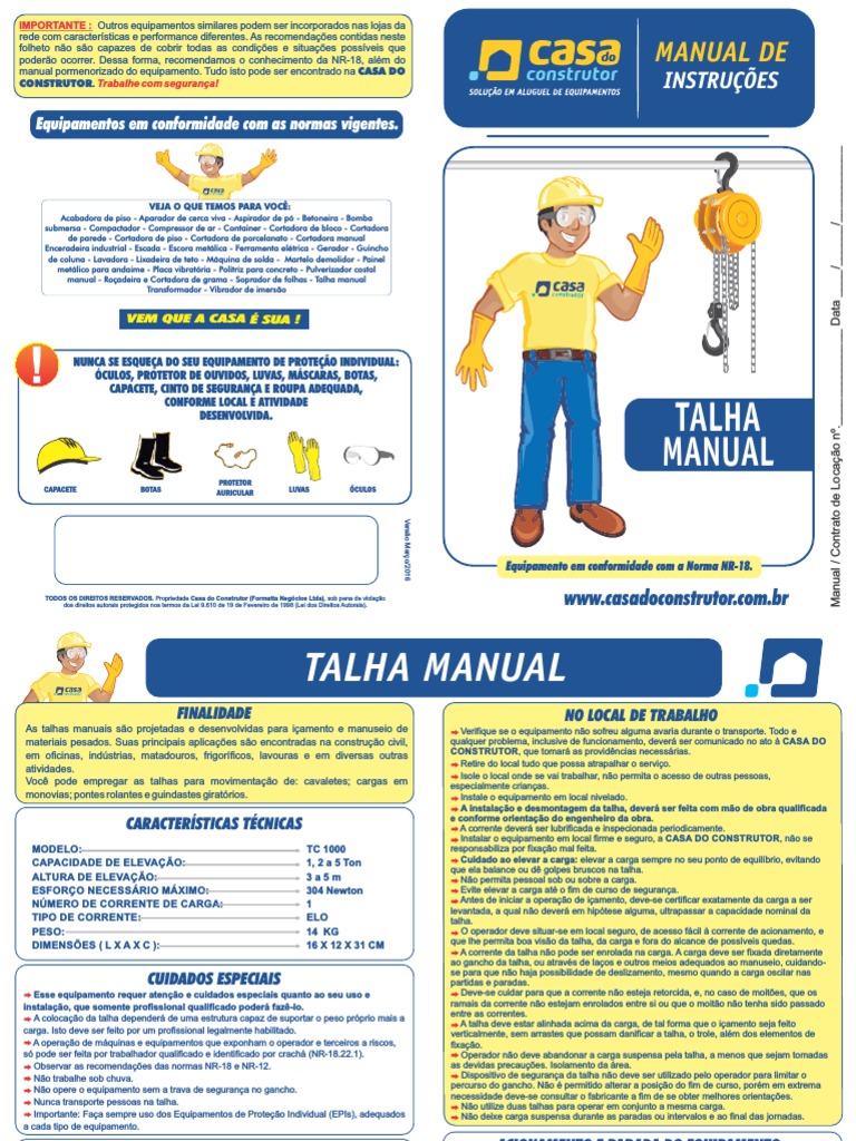 Manual de Instruções da Talha Manual | PDF