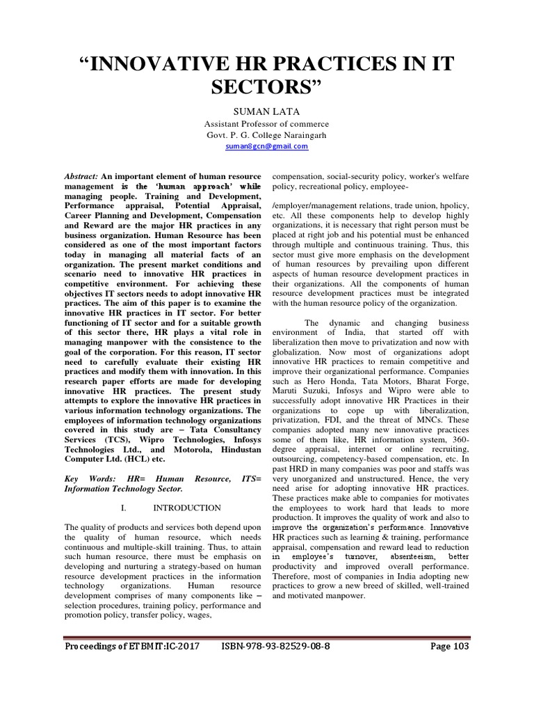 Innovative Hr Practices In It Sectors Suman Lata Pdf Human