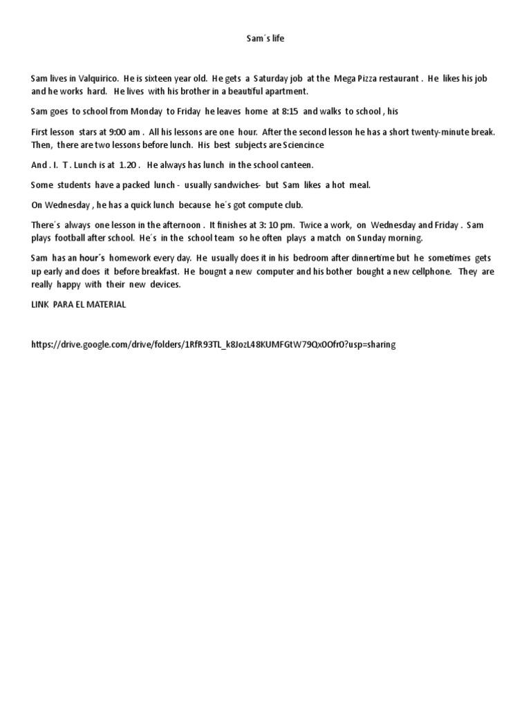 Sam's Daily Routine and Hobbies | PDF