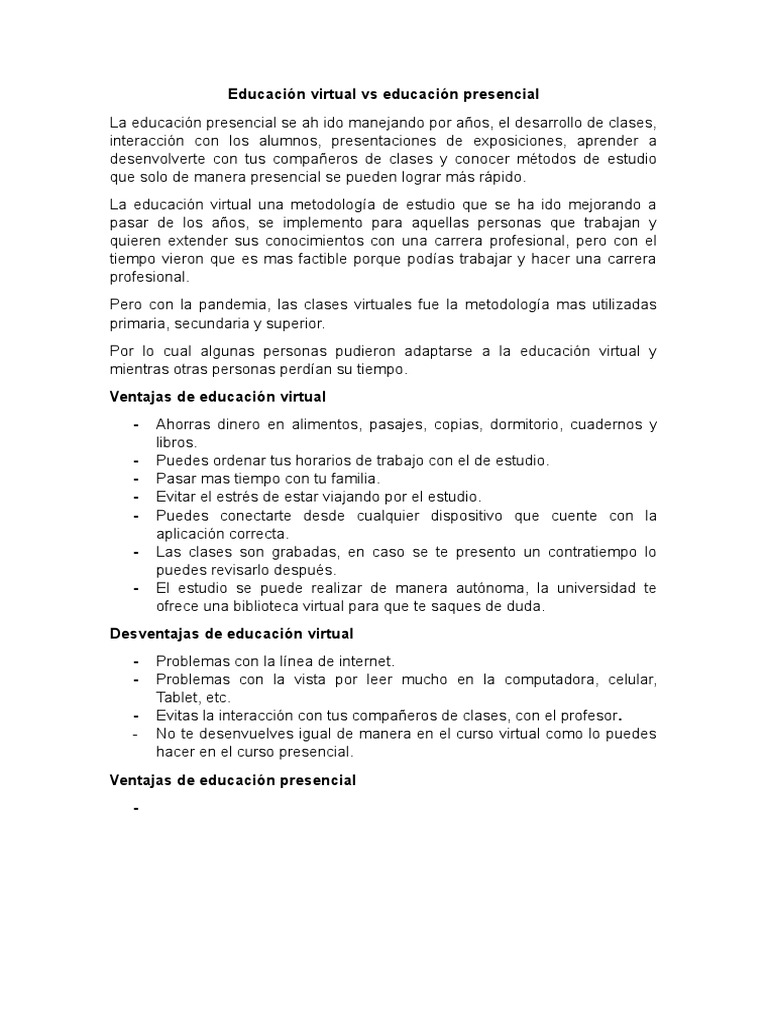Educaci n virtual vs educaci n presencial pdf