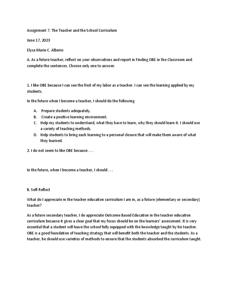 Reflections on Outcome-Based Education | PDF