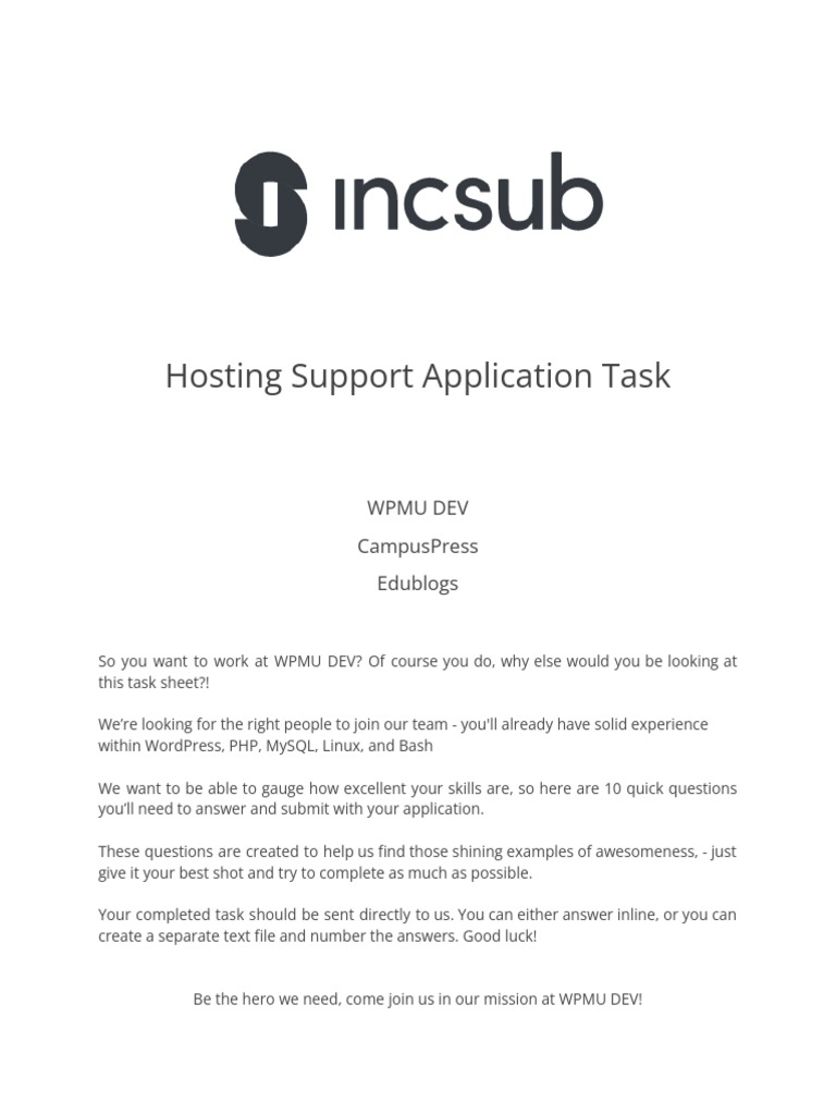 Hosting Support Hiring Task 1 1 | PDF | Word Press | Computer File