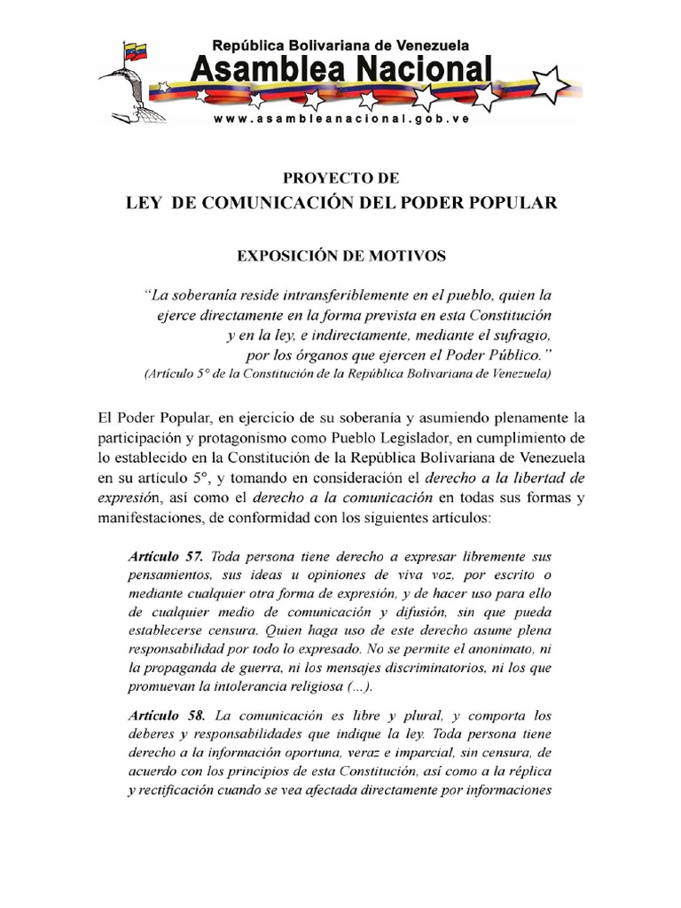 Ley Comunicacion Poder Popular | PDF