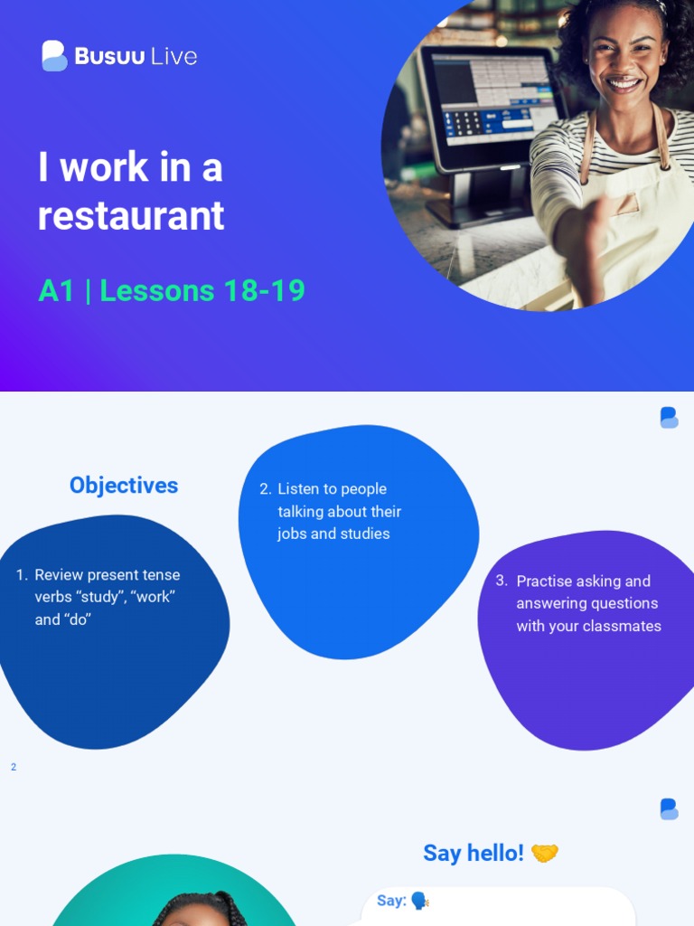 Busuu+Live+Lesson+10+ (I+Work+in+a+Restaurant) + +en+a1+ +student | PDF ...