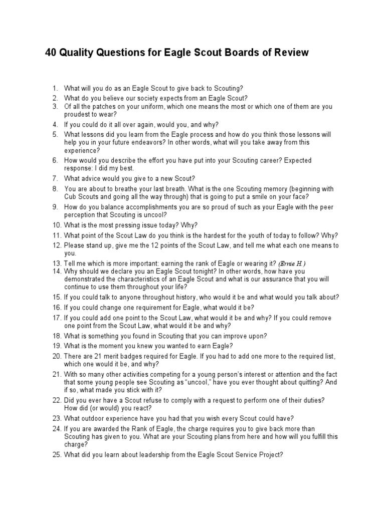 40 Eagle Board Questions PDF