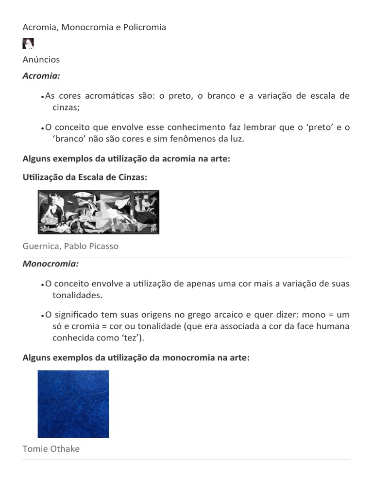 Acromia, Monocromia e Policromia na Arte | PDF