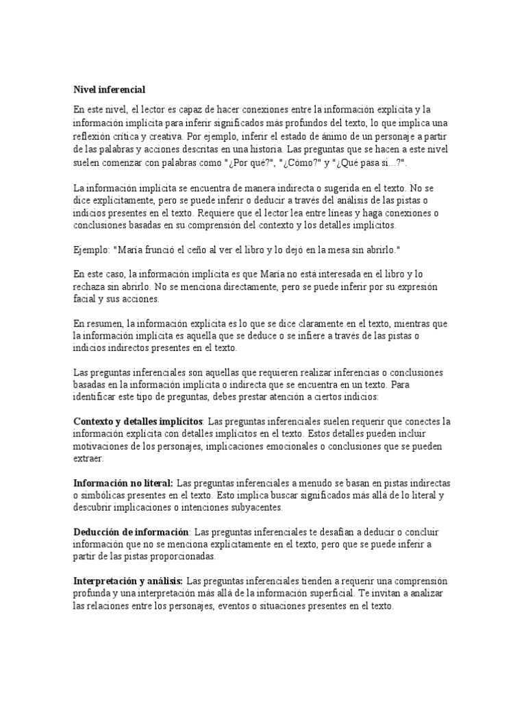 Nivel Inferencial | PDF | Inferencia | Razonamiento deductivo