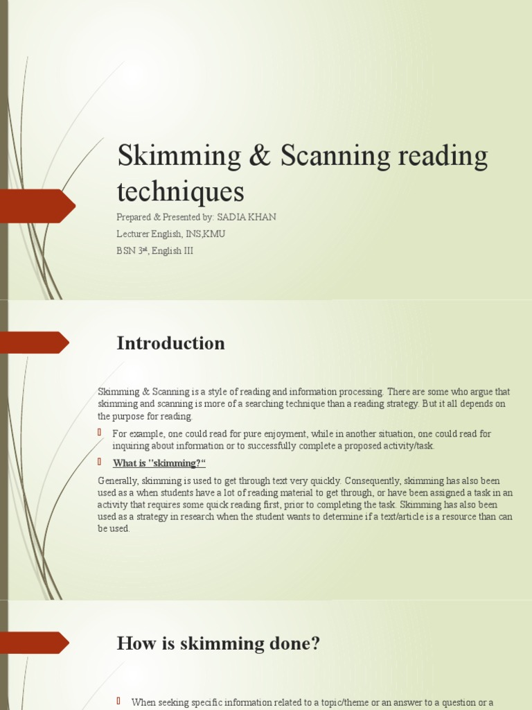 Skimming and Scanning by Nursing Tutor | PDF