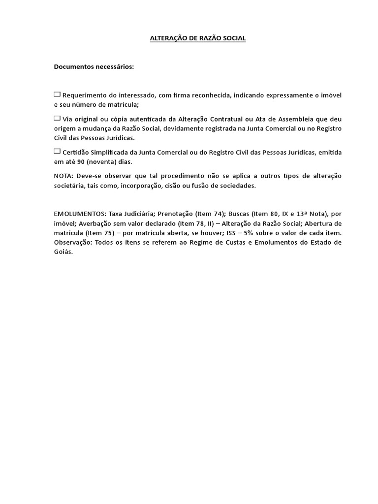Alteração de Razão Social: Procedimentos e Documentos | PDF | Finanças ...