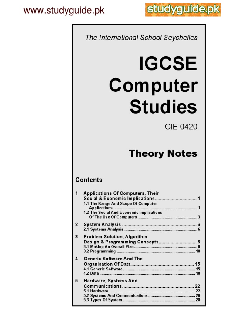 Computer Studies Notes | PDF | Computer Data Storage | Computer Program