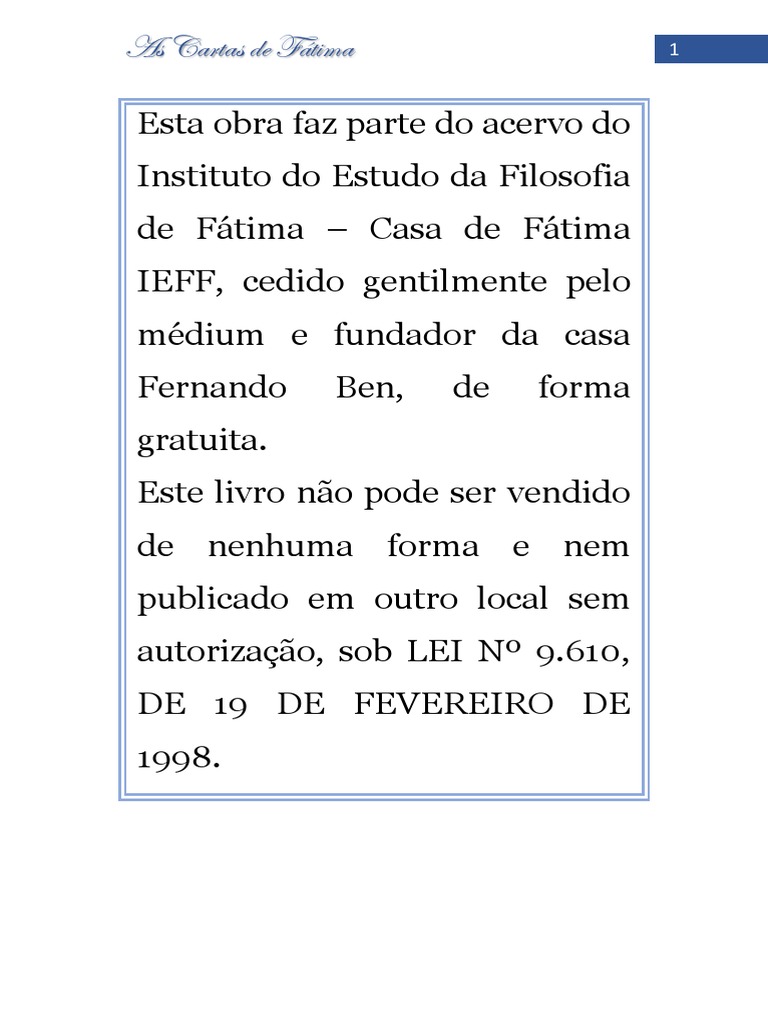 As Cartas De Fátima Volume I 2021 Pdf Amor Oração
