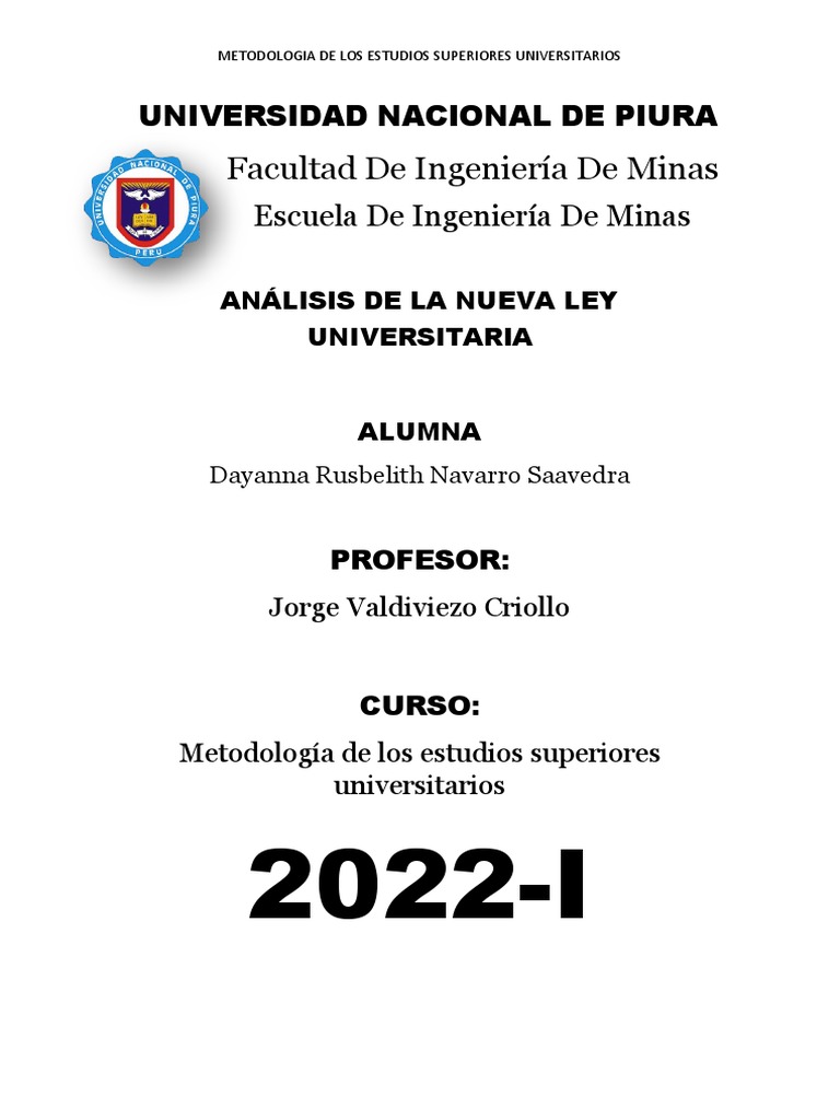 ÁNALISIS SOBRE LA NUEVA LEY UNIVERSITARIA PDF Educación más alta