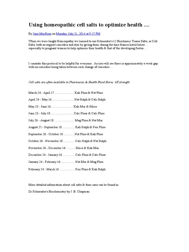 Jane's tissue salt protocol to optimize health PDF