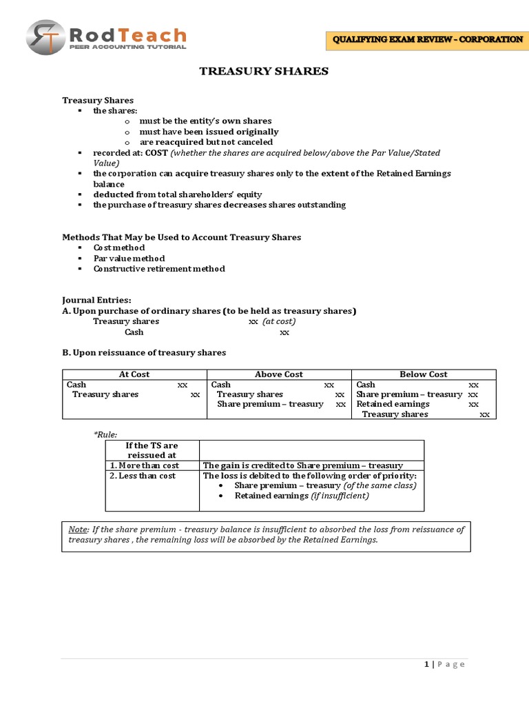Treasury Shares | PDF | Treasury Stock | Retained Earnings
