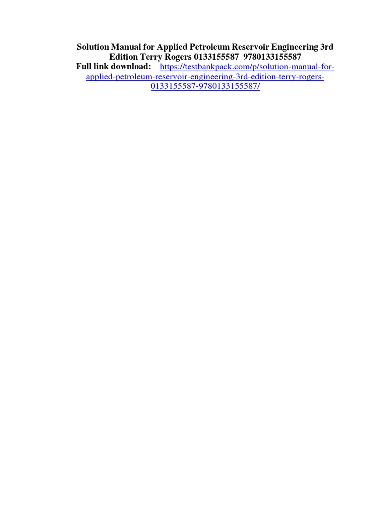 Solution Manual For Applied Petroleum Reservoir Engineering 3rd Edition