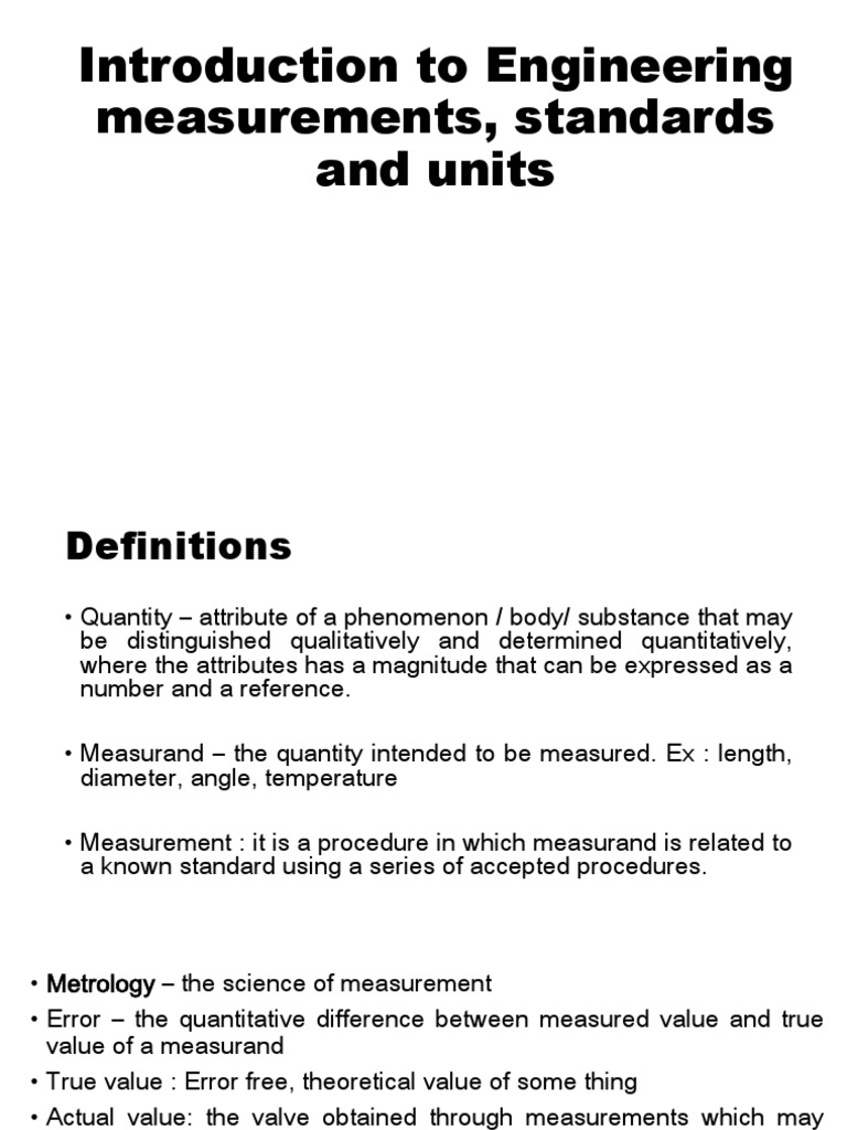 Introduction To Engineering Measurements, Standards and Units New PDF