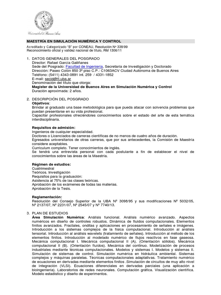 Maestría en Simulación Numérica y Control | PDF | Método de elementos ...
