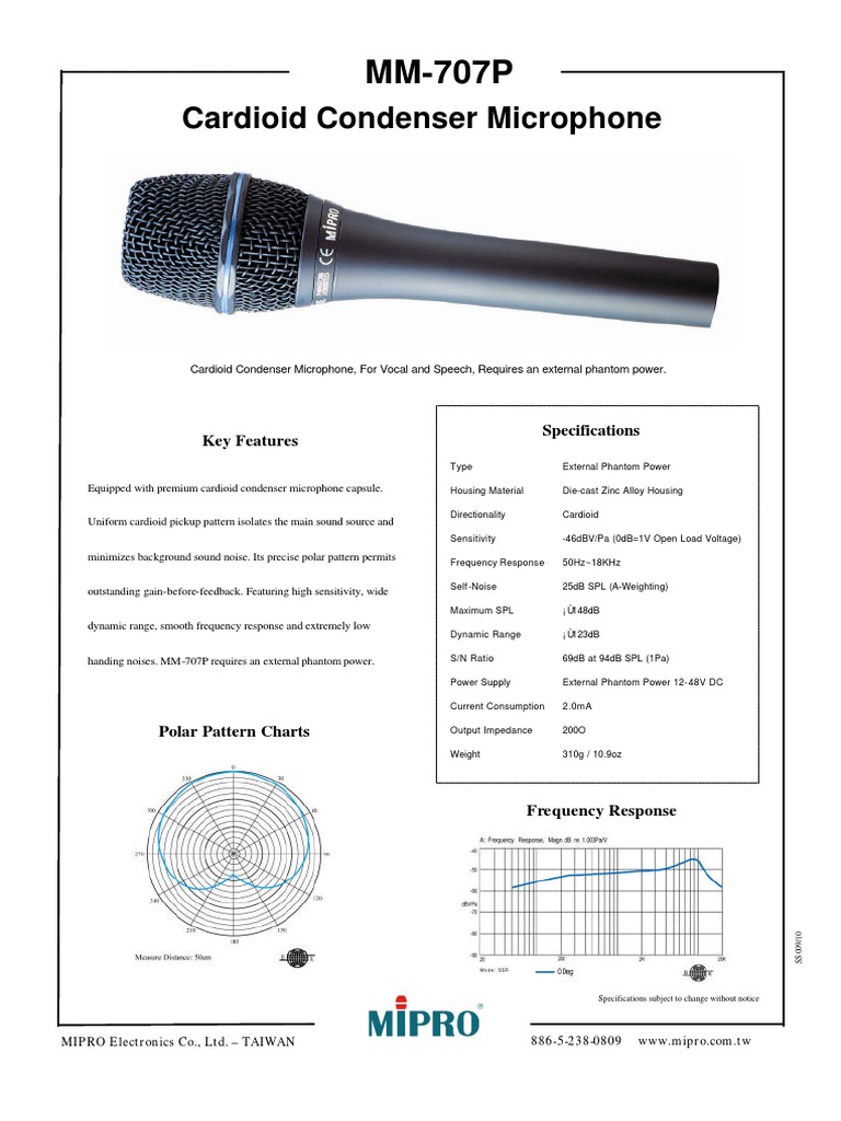 MM707P Cardioid Condenser Microphone PDF Microphone Audio