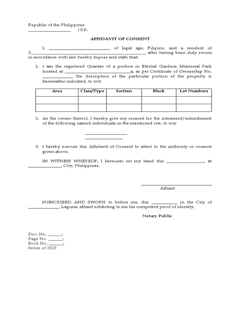 Affidavit of Consent for Interment | PDF