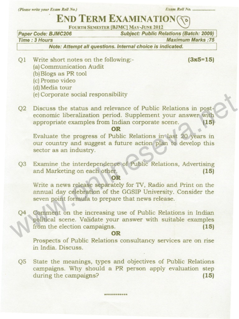 Public Relations Exam Paper BJMC 2012 | PDF | Public Relations | Human ...