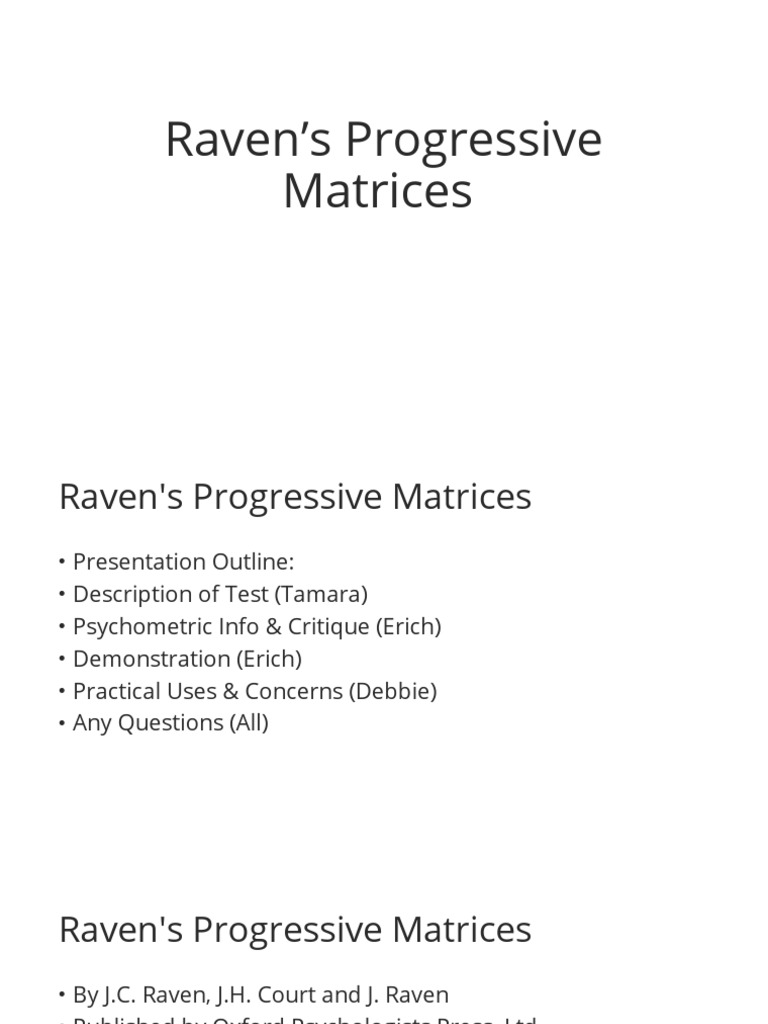 Raven’s Progressive Matrices | PDF
