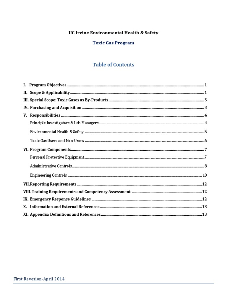 UCI Toxic Gas Safety Program Guide | PDF | Technology & Engineering