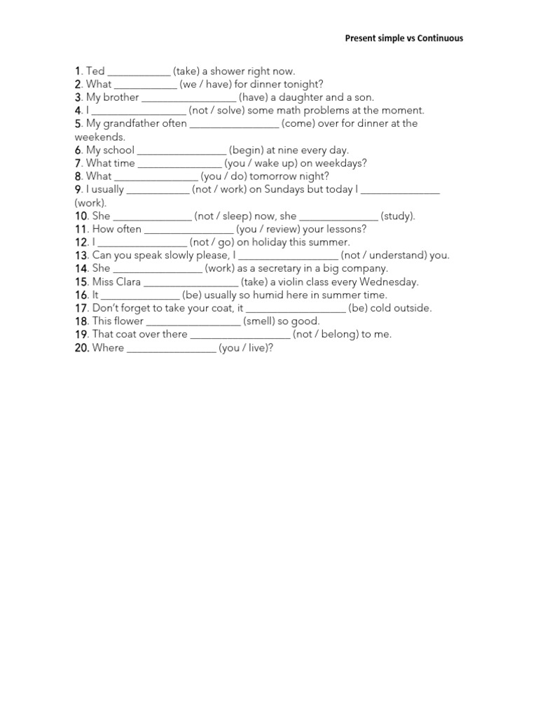 Present Simple Tense Exercises | PDF | Language Arts & Discipline ...