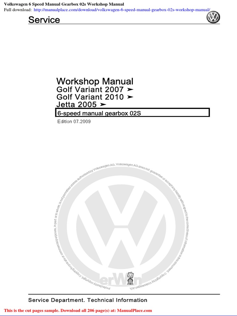 Volkswagen 6 Speed Manual Gearbox 02s Manual PDF Manual