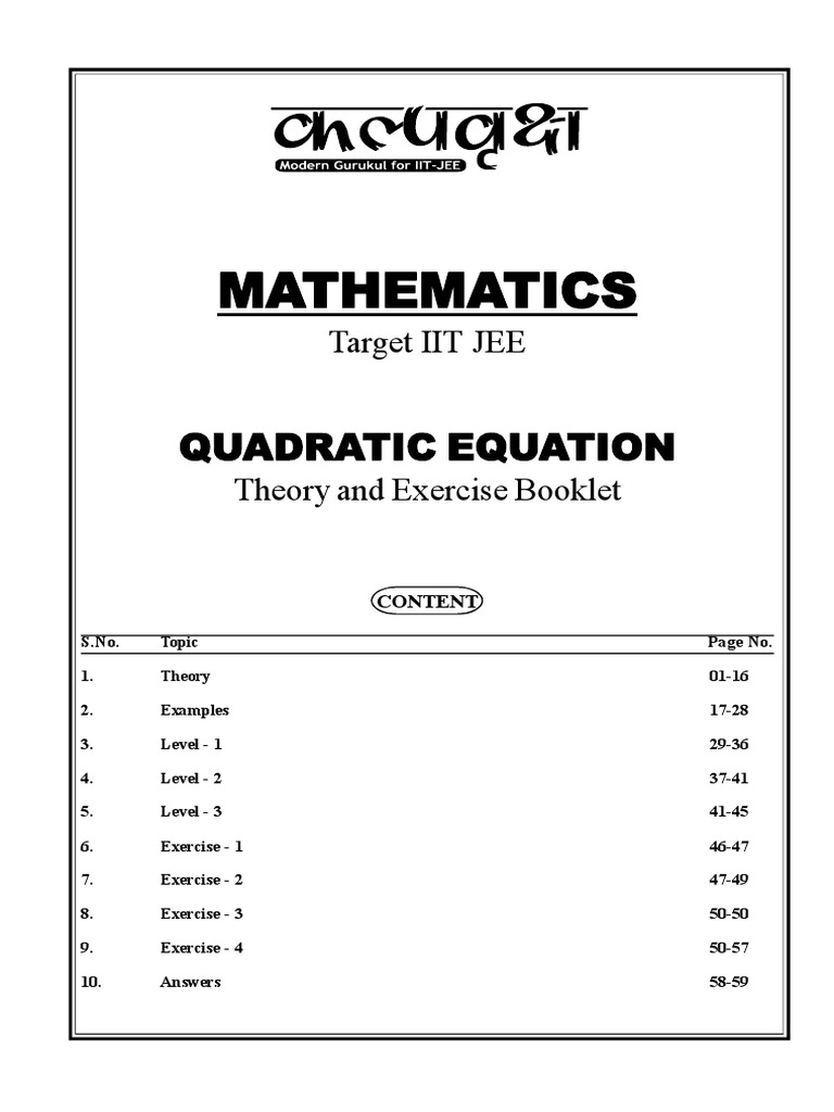 Quadratic Equation - 01-60 | PDF | Equations | Quadratic Equation