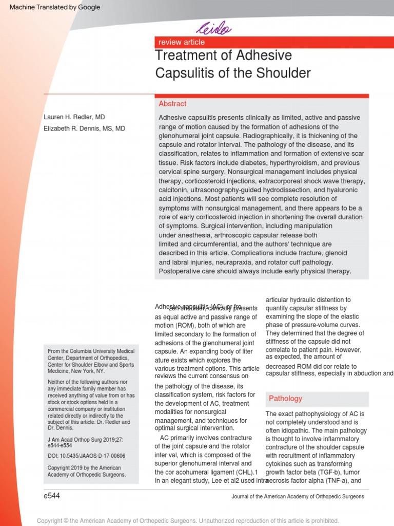 Treatment of Adhesive Capsulitis of The Shoulder1 PDF Musculoskeletal System Diseases And
