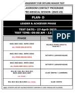 Plan-D: Classroom Contact Programe PRE-MEDICAL SESSION (2022-23)