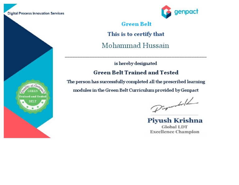 Green Belt Certificate PDF