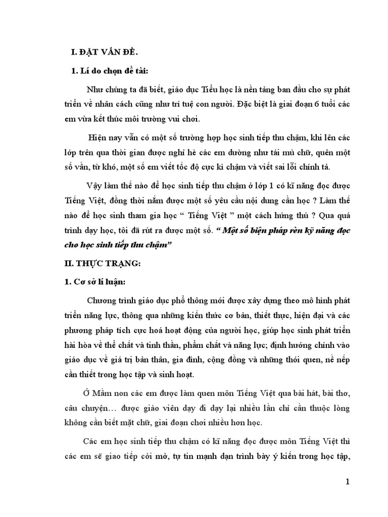 Bien Phap Ren Doc Cho Hoc Sinh Lop 1 | PDF