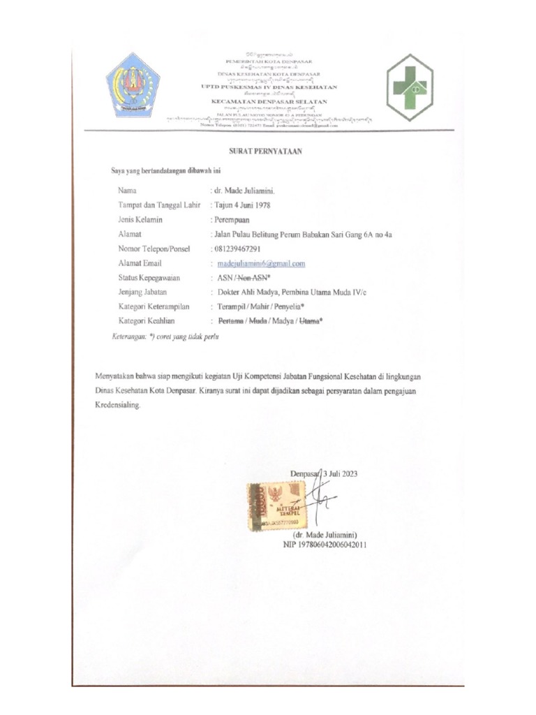 Surat Pernyataan Bermatrai PDF | PDF