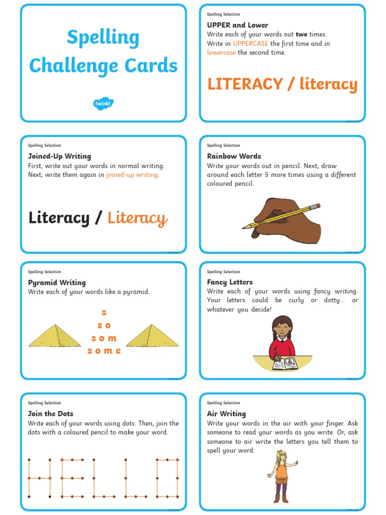 Different ways to learn and practise spellings pdf
