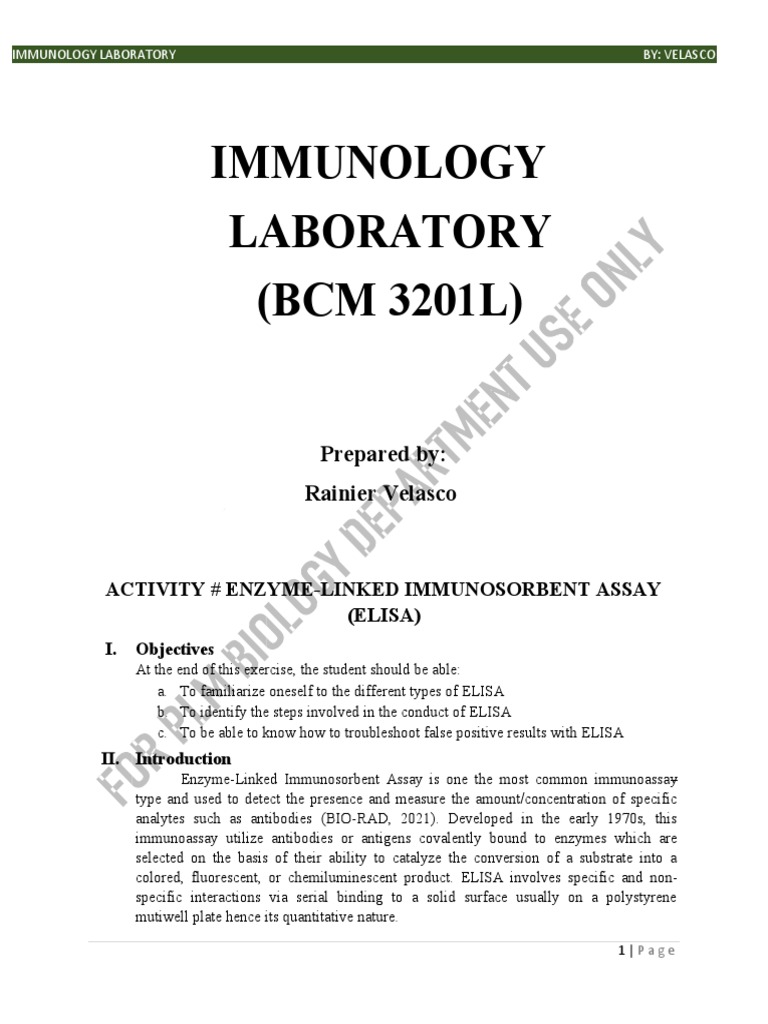 Group 5 Activity 1 Immunology Lab PDF Elisa Immunoassay