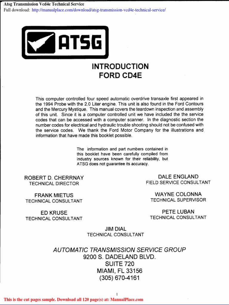 Atsg Transmission Vcd4e Technical Service | PDF