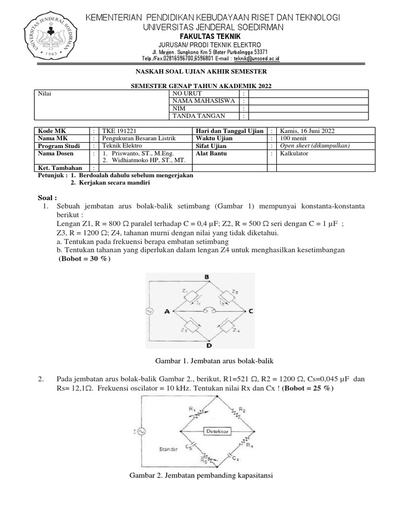 Soal Uas Pengukuran Listrik Teknik Elektro Pdf Metode Bahan Ajar