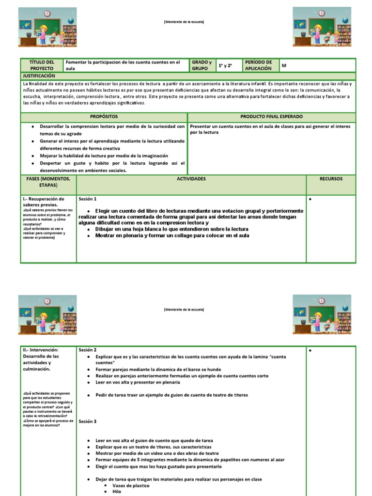 Formato para La Planeación de Un Proyecto de Aula - 012958 | PDF ...