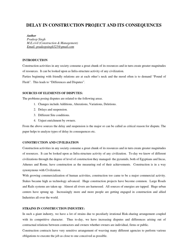 Delay in Construction Projects and Its Consequences | PDF | Business | Law