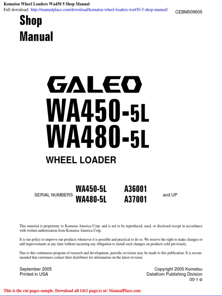Komatsu Wheel Loaders Wa450 5 Shop Manual | PDF | Welding | Construction