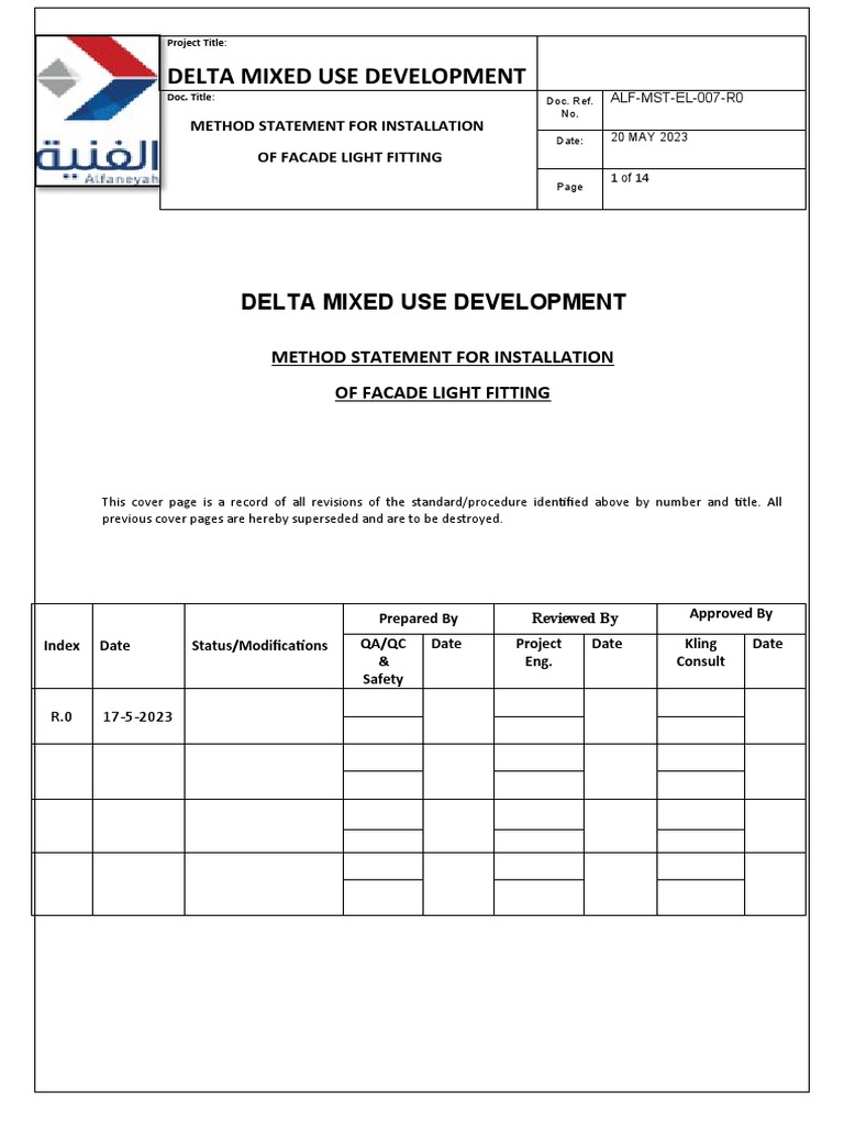 Facade Light Fitting Installation Method | PDF | Quality Assurance | Wall