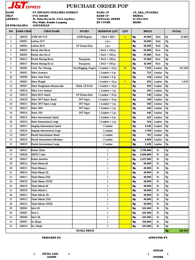 Form Pengajuan Order Pop CP Mitra Terbaru | PDF