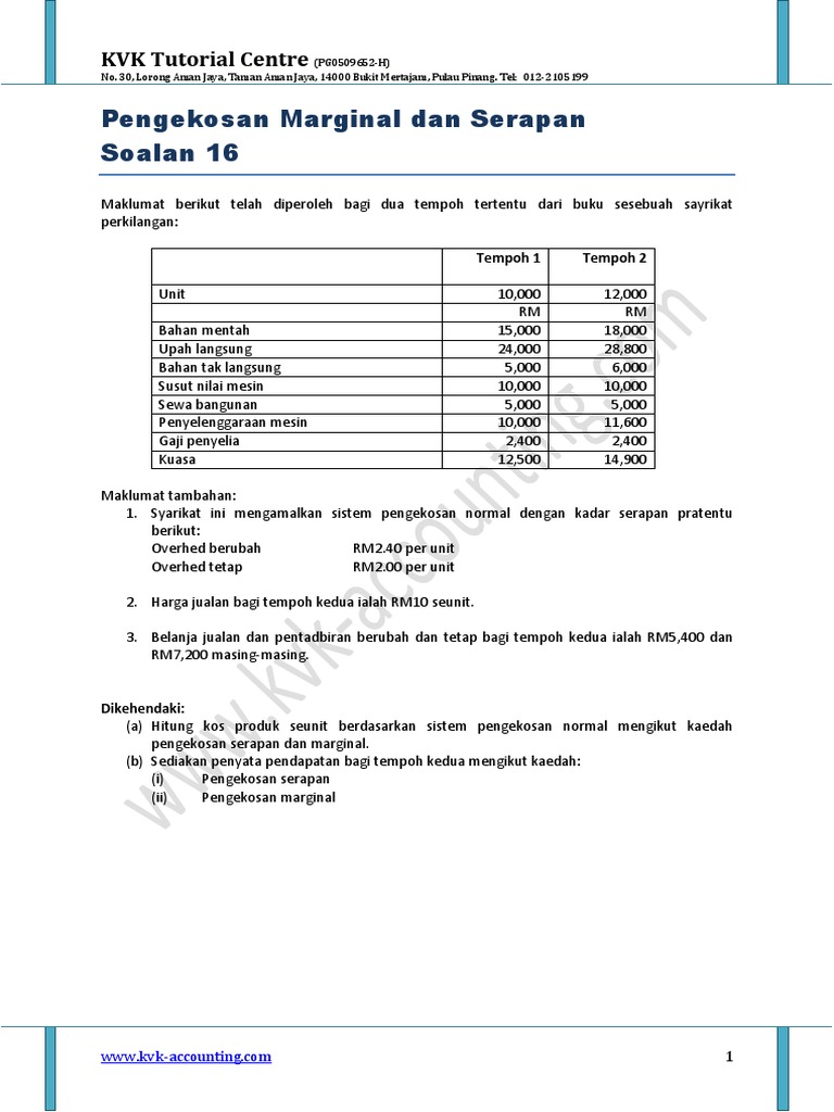 Kos Pengekosan STPM: Serapan & Marginal | PDF