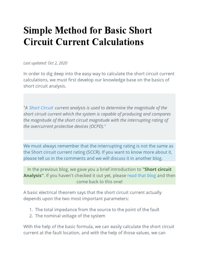 Simple Method For Basic Short Circuit Current Calculations | PDF ...