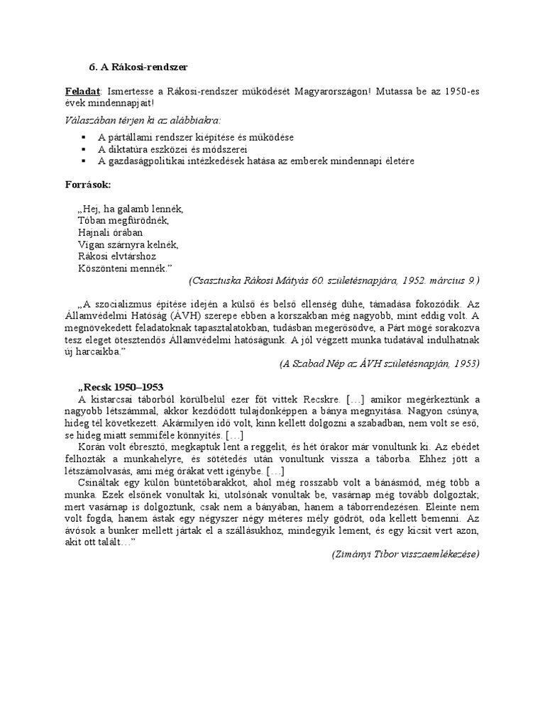 A Rákosi-Rendszer - Tétel | PDF