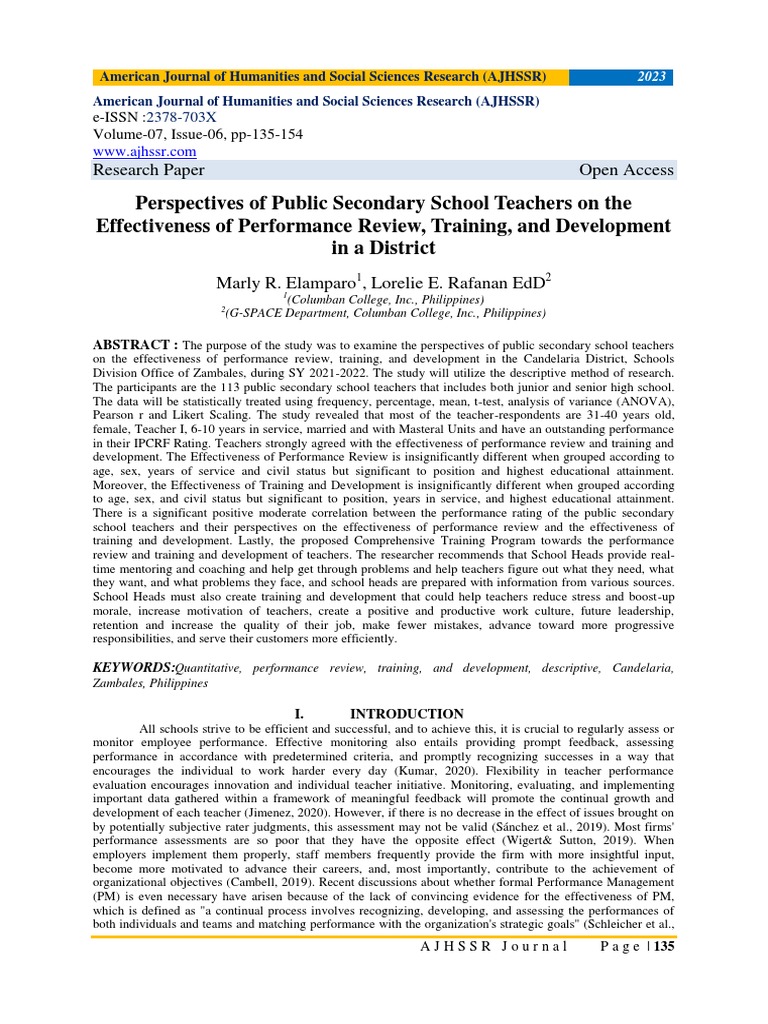 Perspectives of Public Secondary School Teachers On The Effectiveness ...