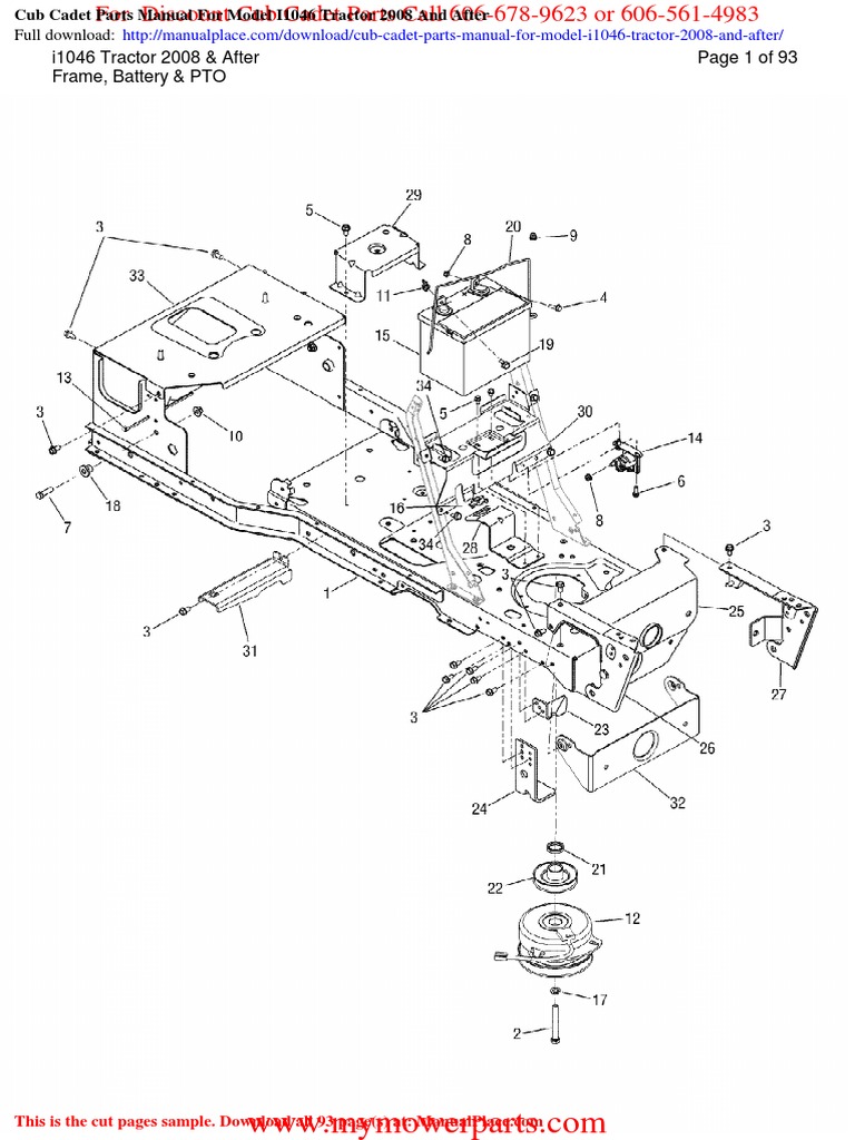 Cub Cadet Parts Manual for Model i1046 Tractor 2008 and