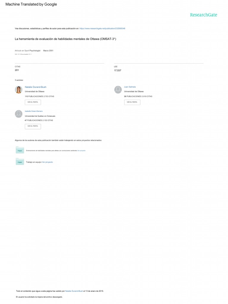 The Ottawa Mental Skills Assessment Tool OMSAT3 PDF